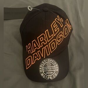 Harley-Davidson Black Stretch Fit Cap with Orange Lettering